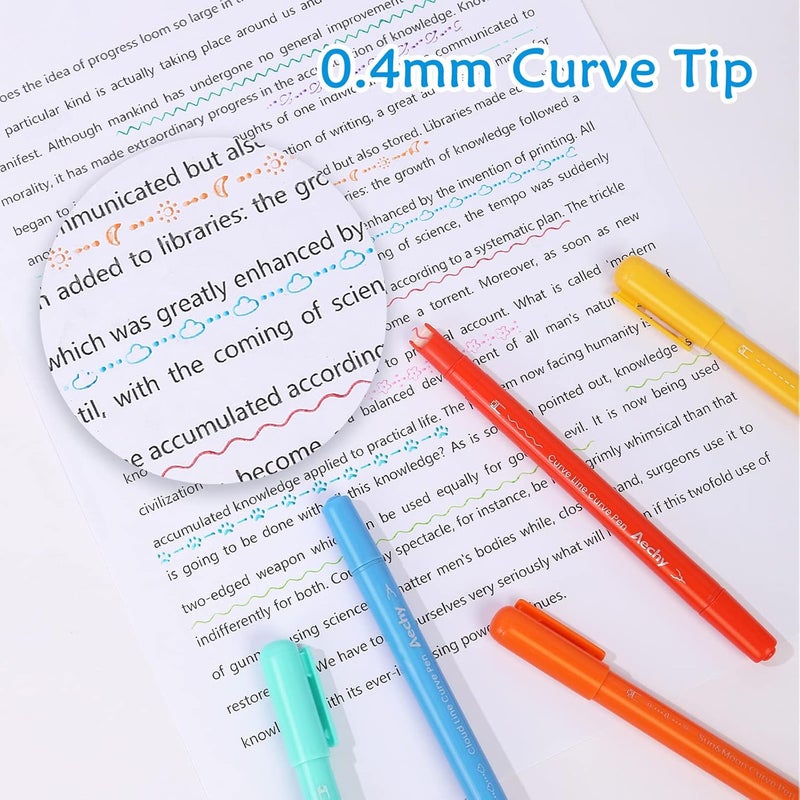 AECHY 12Pcs Dual Tip Markers Pens for Note Taking, Curve Highlighter with 10 Different Curv Shapes & 12 Colors Fine Lines, Colored Curve Pen for Students,Planners,Teachers, Scrapbook Supplies - Image 3